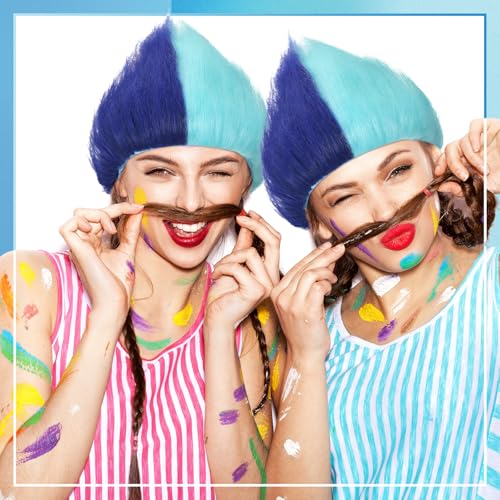 Image of Geyoga 1 Pcs Funny Wig Crazy Hair for Halloween Party,Blue | Funny Colorful Wig Adults Use, Unisex Funky Hairband, Halloween Mardi Gras Cosplay Costume Party Accessories