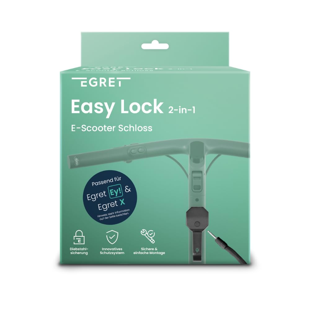 Egret Easy Lock 2-in-1 - E-Scooter Schloss, 120 cm E Roller Schloss mit hoher Sicherheitsstufe und Schlüssel, Kompatibel mit Egret Ey! und X, Schwarz