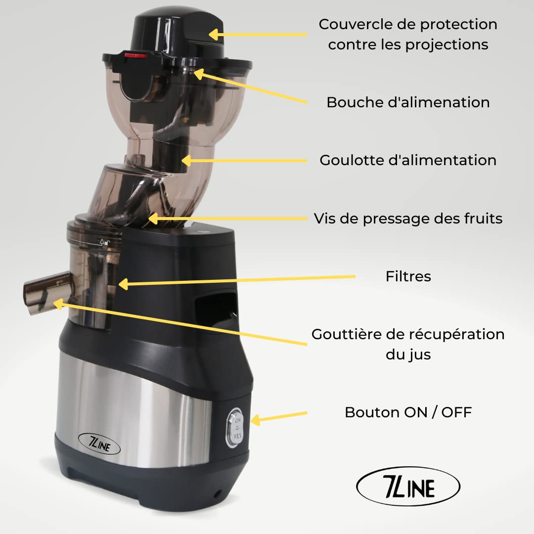 Extracteur de jus/Centrifugeuse Professionnelle 7Line - Compatible avec tous les fruits et légumes - Noir brillant