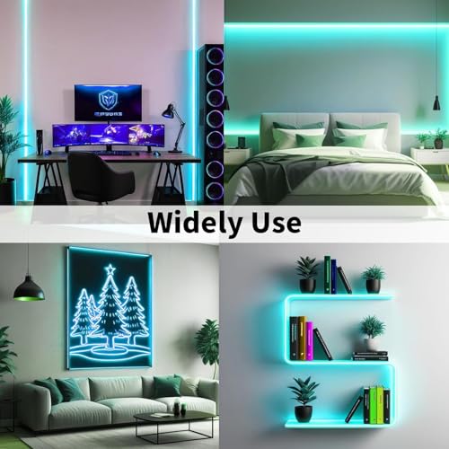 Image of 16.4 Feet LED Neon Strip Lights with 12V Adapter, Waterproof IP65, Silicone Flexible Rope Light for Home Wall Decor | Neon Lights | 5 Meter | Neon Rope Light | (ICE Blue)