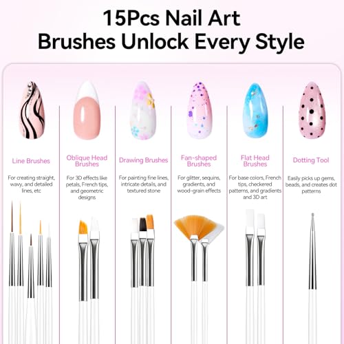 Image of Makartt Nail Art Tools: Complete Press on Nails Design Kit with Nail Tips Almond 30pcs, Liner Brushes, Stronger Magnetic Stand, Solid Base, Pre-Cut Adhesive Tabs for Beginners Home & Salon DIY Use