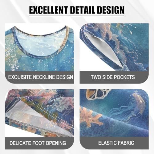 ALAZA Turtle Jellyfish Coral Pajama Set Short Sleeve Sleepwear Soft Lounge Nightwear4