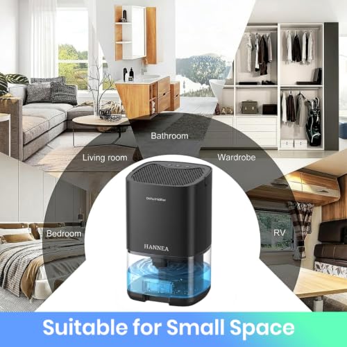 Image of HANNEA1000ml Home Dehumidifier, Compact Moisture Absorber with Auto Shut-Off, Color Ambient Night Light & Quiet Operation, Small Room Dehumidifier for Bedroom, Closet, Office, 15x13x25cm