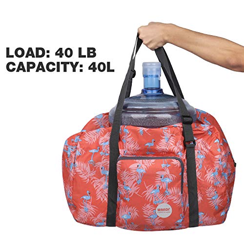 Wandf Foldable Travel Duffel Bag Carryon Luggage Sports Gym Weekend Tote Bag Water Resistant Nylon for Women (Flamingo H)