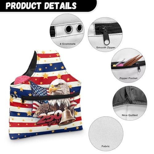 Image of ZUXONGSY America250 Yarn Tote Bags for Crocheting Lightweight 250th Patriotic Eagle Yarn Storage Organizer Knitting Project Bag for on The Go Travel July 4th 2026
