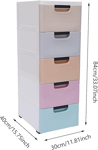 Miniatura 3 de Gdrasuya10 Cajones de plástico con 5 cajones, armario de almacenamiento alto con ruedas, unidad organizadora, armario de almacenamiento estable para