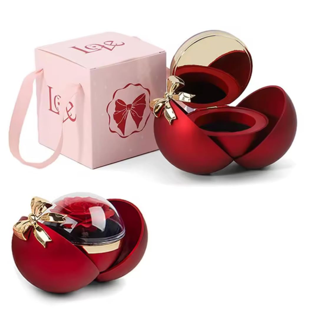 Zinkbliz Luxury Rose Jewelry Gift Box for Women – Ring Necklace Organizer – Romantic Flower Storage Case with Bow & Gift Packaging – Valentine's, Anniversary, Birthday Gift (No Jewelry) (Red)-image-24