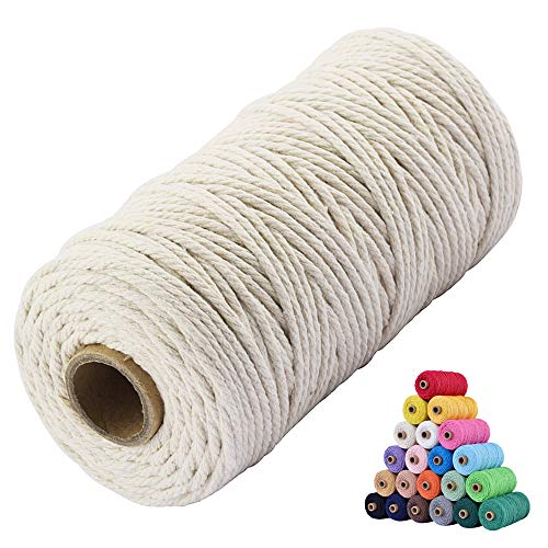 Cslada Makramee garn 3 mm x 100 m, Baumwollkordel, natürliches Baumwollgarn für DIY-dekorative Bastel-Wandbehang-Pflanzenbügel-Häkelgarn (White) Cover