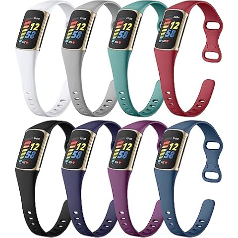 Maledan 8 Pack Band Compatible with Fitbit Charge 5 Bands/Charge 6 Bands for Women Men, Soft Silicone Adjustable Sport Slim Waterproof Replacement Wristband for Fitbit Charge 6 & 5 Fitness Tracker Cover