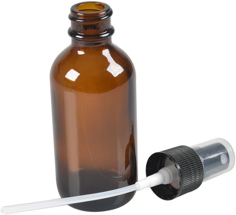 12 Pack,2oz Amber Glass Bottles with Black Fine Mist Sprayer.Refillable & Reusable.Designed for Essential Oils, Perfumes,Cleaning Products,Aromatherapy.12 Chalk Labels as gift.