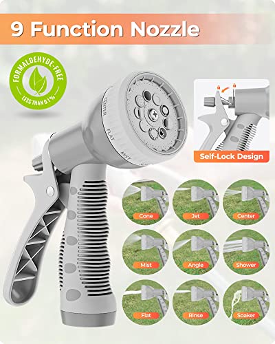 Ayleid Retractable Garden Hose Reel,3/5 In X 100 Ft Wall Mounted Hose Reel, With 9- Function Sprayer Nozzle, Any Length Lock/Slow Return System/Wall Mounted/180°Swivel Bracket (Grey) #TOP2