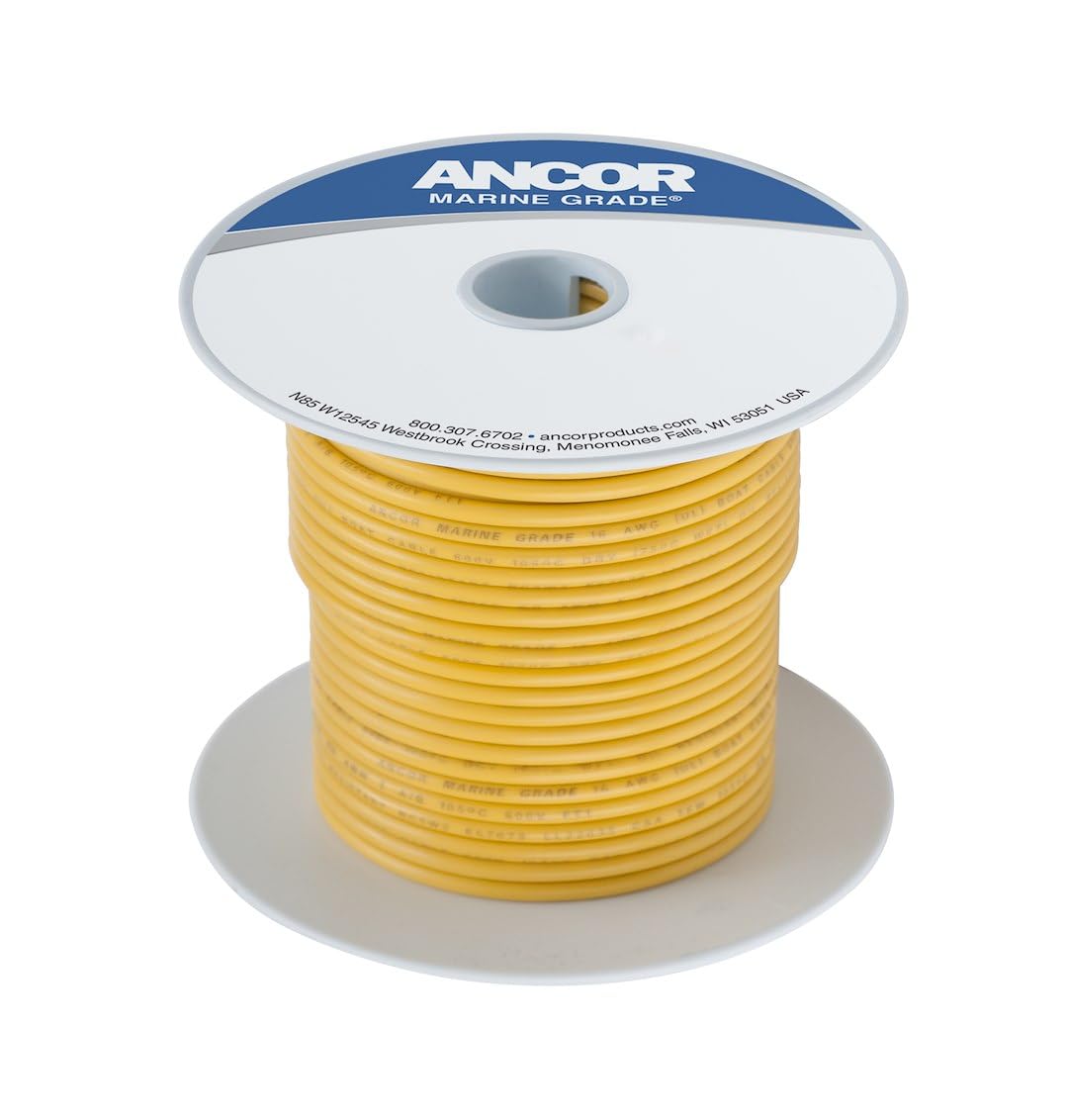 Ancor Marine Grade Primary Wire and Battery Cable (Yellow, 100 Feet, 16 AWG)