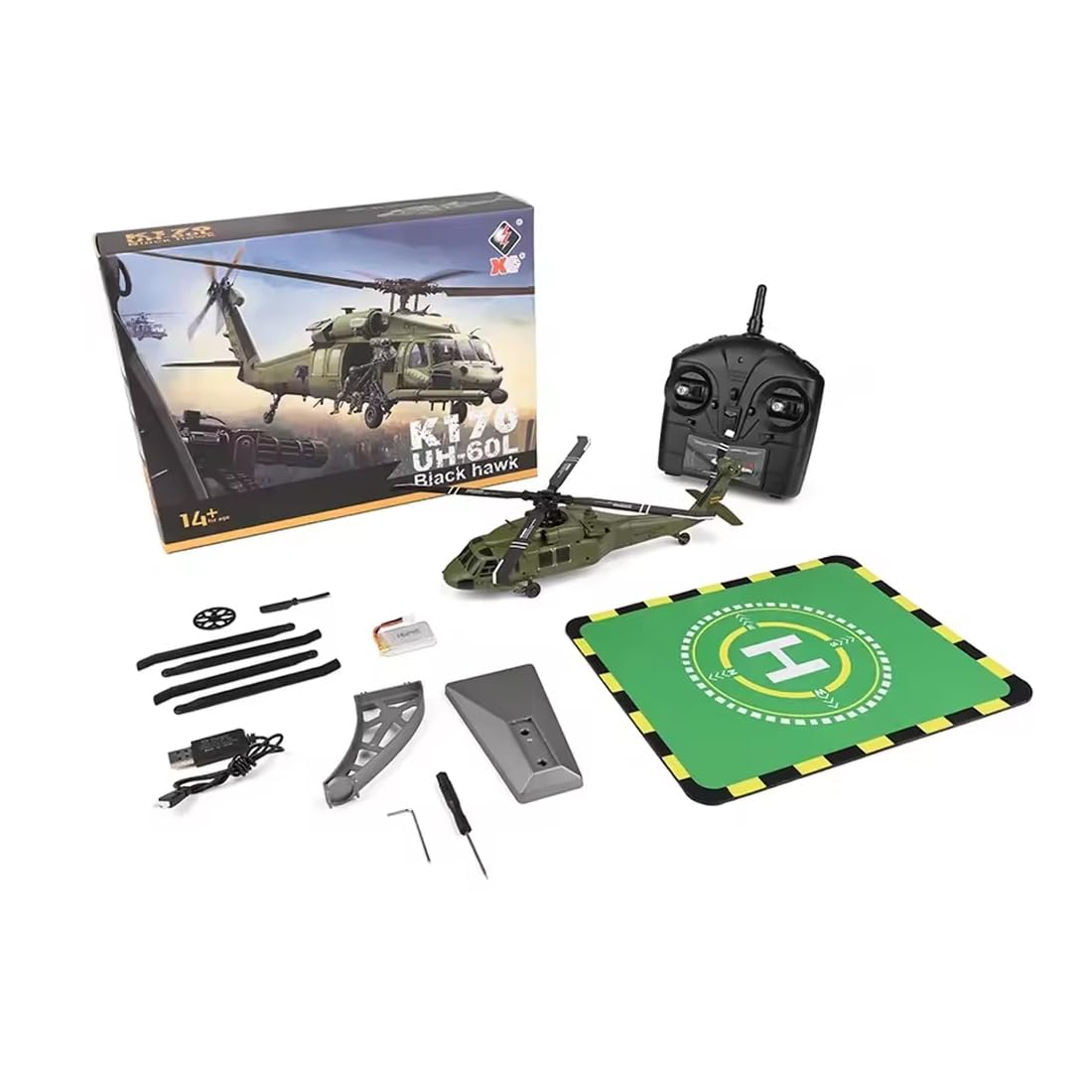 XK K170 UH-60L BlackHawkk RC Helicopter with 6-Axis Gyro, 2.4G 4CH Brushless Military RC Helicopter with Altitude Hovering for Adults