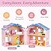 Giant bean Exquisite Pink Wooden Dollhouse for Girls with 2 Dolls and 12pcs Wooden Furniture,Foldable and Portable Pretend Play House Set with Handle, Christmas Birthday Gift for Girls Kids Age 3+