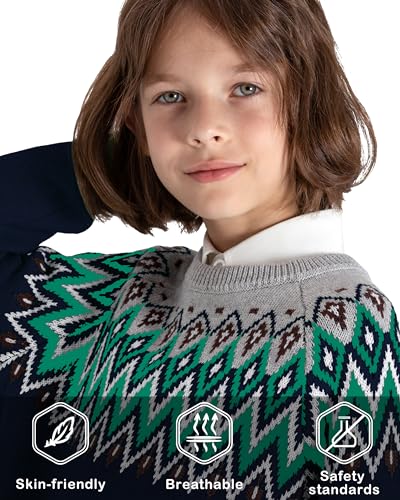 Image of BOBOYOYO Boys Sweaters 100% Cotton Cable Knit Kids Sweater Striped Pullover