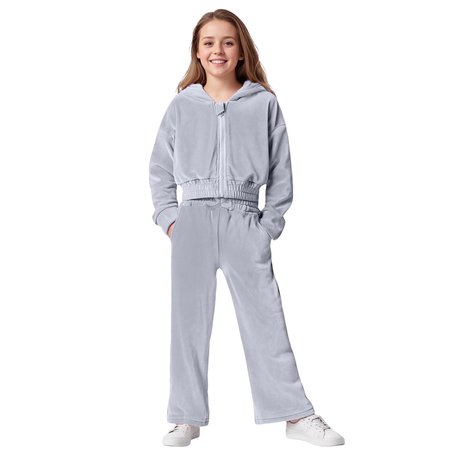 Sportanzug Mädchen Trainingsanzug Bekleidungsset 2tlg Samt Einfarbig Jogginganzug Langarm Sweatjacke mit Kapuze + Sporthose Trainingsanzug Kinder Mädchen Lässige Tracksuit Freizeitanzug Activewear