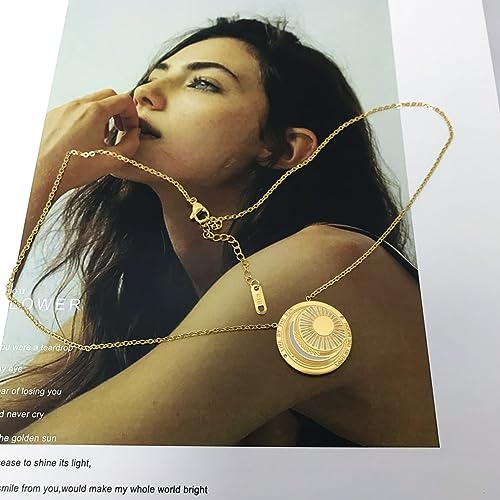 Minimalist Sun Moon Star Tarot Round Pendant Necklace Ins Cool 18K Gold Plated Stainless Steel Sweater Chain Titanium Steel Necklace Choker Chain2