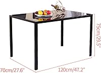 Vista 2 de Mesa de comedor negra de 47 pulgadas para 2-6 personas, mesa de comedor de vidrio templado con patas de metal, mesa rectangular de cocina