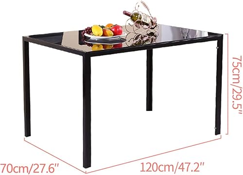 Miniatura 2 de Mesa de comedor negra de 47 pulgadas para 2-6 personas, mesa de comedor de vidrio templado con patas de metal, mesa rectangular de cocina para