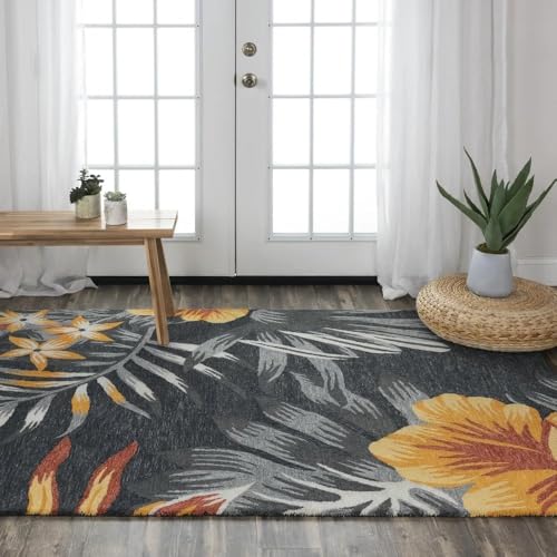 Image of Floral Pattern Wool Carpet with Loop Texture Yarn Anti Shedding Carpet Size 7x10 Feet A2 Grey & Multi Color