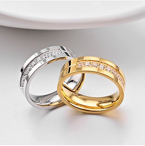 Vista 3 de LANHI Anillos de compromiso de acero inoxidable de 0.236in para él y ella, con circonita cúbica