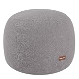 MeMoreCool Stuffed Round Pouf Ottoman Foot Rest, Floor Pouf Foot Stool with Soft Foam Chunk Filling, Small Round Ottoman Footstool Circle Footrest for Living Room, Light Grey