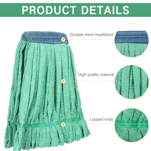Image of Lallisa 10 Pcs Commercial Mop Head Replacement Tube Microfiber Mop Heads for Floor Cleaning Industrial Mop Heads Looped End Wet Mop Head Refill for Home Commercial Industrial Use (Green,18 oz)