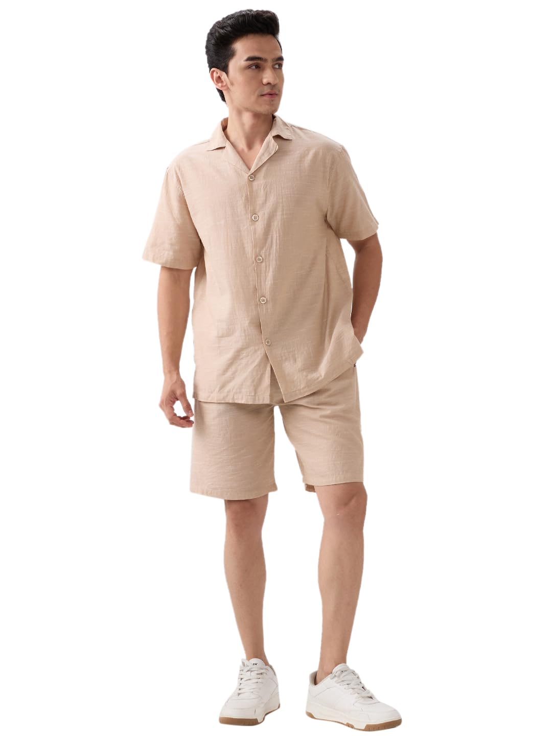 mens 100% Cotton linen Blend Solid Khakhi Color With Slub Texture Mens Co-ord set-image-39