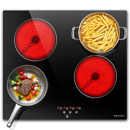 NOXTON Placa vitrocerámica 4 fuegos, libre instalación de 60 cm, control táctil sensible, temporizador, bloqueo para niños, 9 niveles de potencia, incorporado, sin enchufe