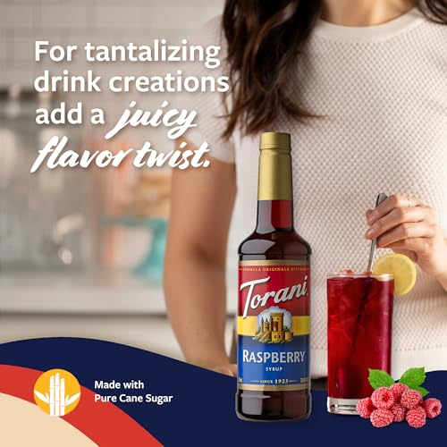 Image of Torani Raspberry Syrup for Drinks, Flavoring for Iced Tea, Lemonade, and Sodas, Pump Included, 25.4 Oz