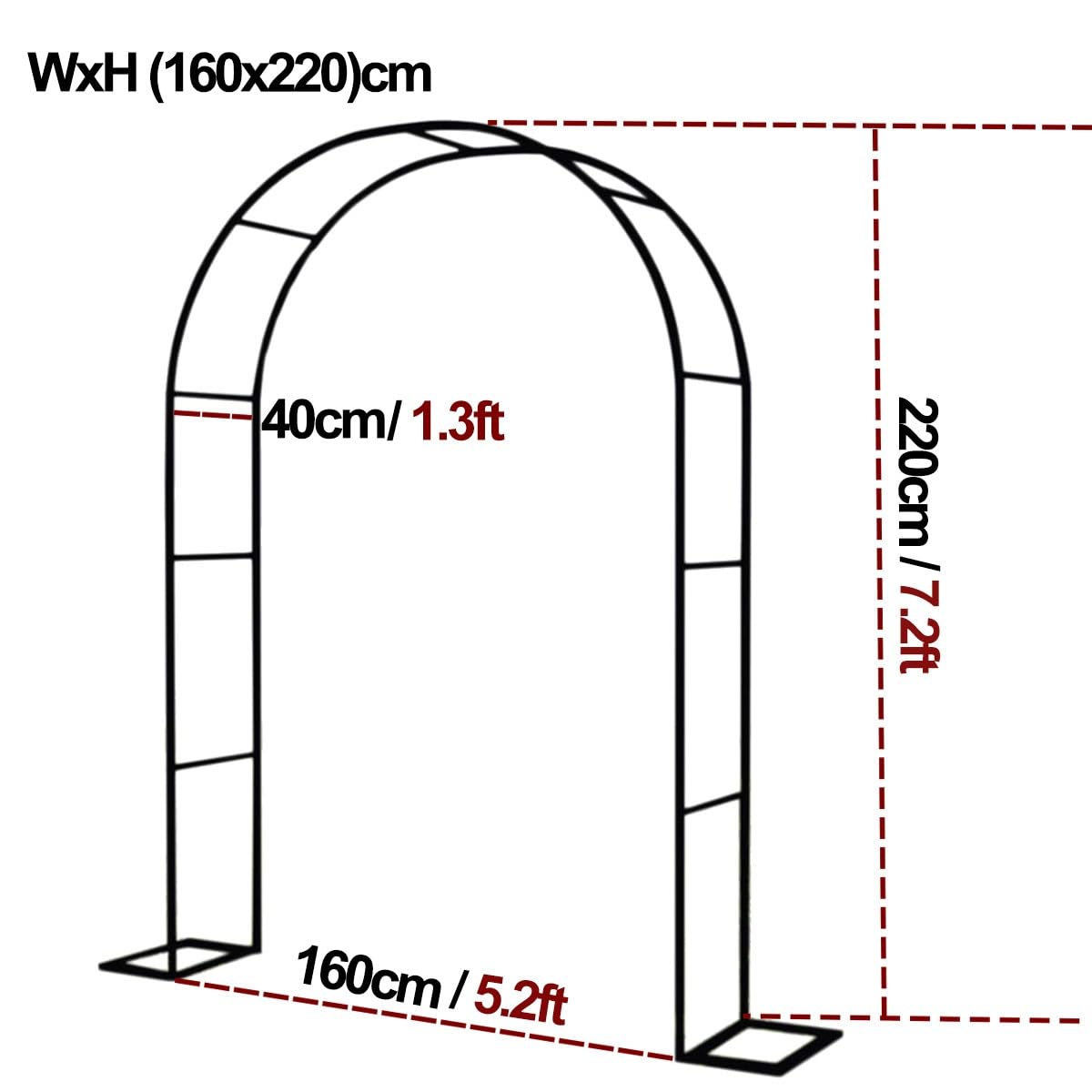 Ampio Arco da Giardino in Acciaio - pergola Metallica da Esterno Adatta a Piante rampicanti, Disponibile in Altezze di 2,8 m, 3 m e 3,5 m, con piedistallo, Ideale per Creare Il Perfetto Arco
