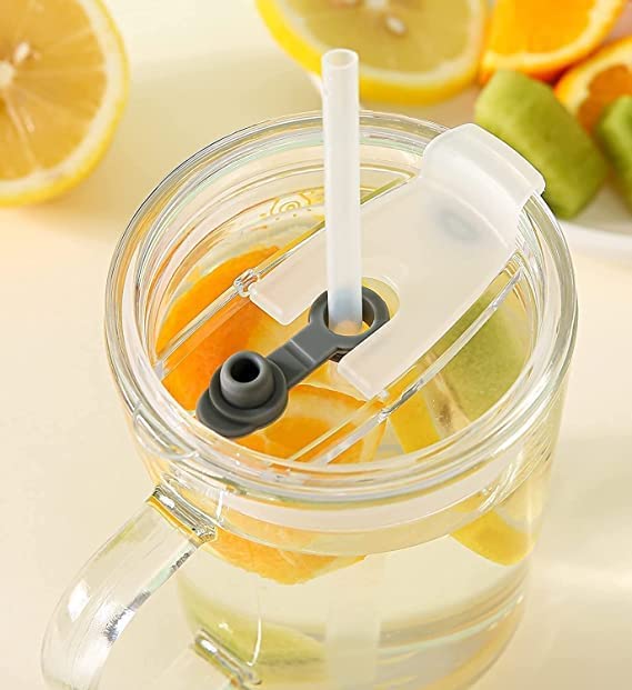 Image of Glass Tumbler with Lid Silicon Straw and Handle Coffee Tea Milk Mug for Home Office and Traveling Espresso Chocolate & Beverage, Mocha, Cappuccino, Shake, Juice Mug 400ML(Classic)