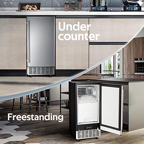 Zafro Commercial Under Counter Ice Machine, 80Lbs/24H, 25Lbs Bin Built-In Ice Maker With Self-Cleaning, Reversible Door, Freestanding, Automatic Timing, For Bar/Restaurant/Cafe/Office/Home Silver… #TOP4