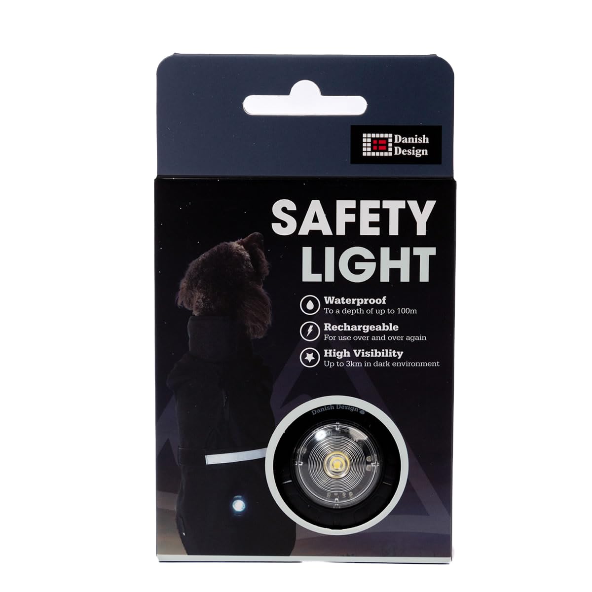 Danish Design Dog Coat Safety Light White - Clip-On, Waterproof, Rechargeable LED for Coats & Collars