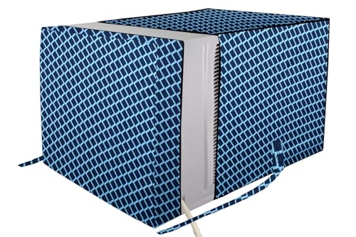 Image of The Furnishing Tree window ac cover suitable for Lloyd 1.5 Ton GLW18C4YWGEW, Check Blue Color Elastic fit Cover for front and rear Of Window Ac