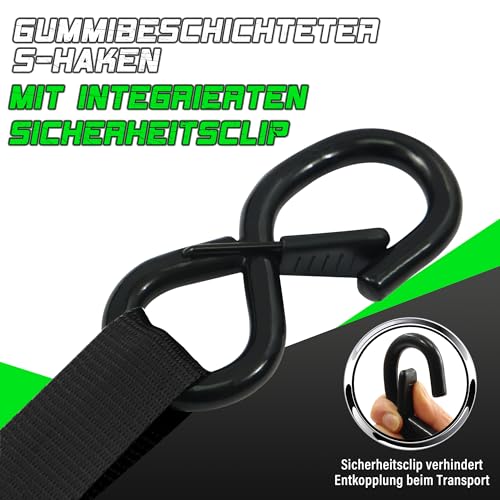 StarLeaparts 4 Stück Automatik Spanngurt mit S Haken, Automatischer Spanngurtaufroller 3,6 m x 25mm, 340KG/680KG, Einziehbare Spanngurte mit Ratsche für Motorrad, Kajak und LKW, Schwarz