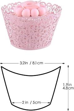 50 Pcs Cupcake Wrappers Pearl Lace Laser Cut Filigree Wedding Cupcake Wrapper Baking Cake Cups Wraps Cupcake Muffin Case Trays for Wedding Birthday Party Decoration(Pink)