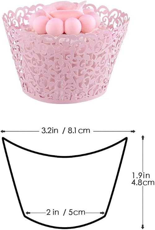 50 Pcs Cupcake Wrappers Pearl Lace Laser Cut Filigree Wedding Cupcake Wrapper Baking Cake Cups Wraps Cupcake Muffin Case Trays for Wedding Birthday Party Decoration(Pink)