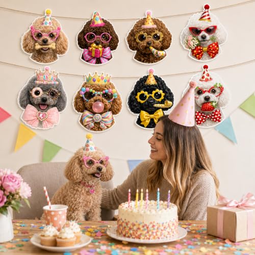 Image of Poodle Birthday Banner, Dog Party Decorations Garland Poodle Gifts | 8 Unique Poodle Faces, Pre-Strung , Ready to Hang