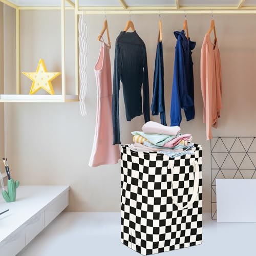 Image of MAIZMZ Checkered Laundry Basket Foldable Kids Hamper Storage Bins Women Waterproof Organizer Toy Box Large Canvas for Home /Dorm /Kitchen /Pet /Office /Closet /Shelf /Living Room Decor Baskets