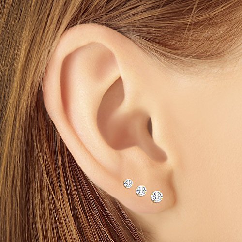 14k Gold Solitaire Round Cubic Zirconia Stud 3 Pair Earring Set (3mm, 4mm, 5mm) (yellow-gold)4