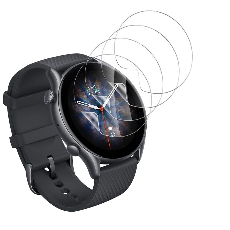 Banuyaw 4 Stück Schutzfolie für Amazfit GTR 3 Pro Folie, Schutzglas für Soft TPU Displayschutz Amazfit GTR 3 Pro Panzer Schutz Folie, Blasenfrei Panzerfolie