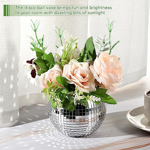 Image of Jinei 24 Pcs Silver Mirror Disco Vases Bulk for Wedding Centerpieces 3x4 Inch Glass Flower Planter for Table Decor, Party, Birthday Table Bedroom Office Decoration (3 inch X 4 inch)