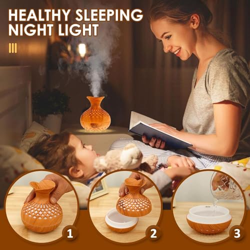 Image of Pure Aroma 300ml Flower Shape Ultrasonic Aroma Diffuser | Wooden Grain Essential Oil Humidifier with Warm LED Light | Cool Mist Air Diffuser for Home, Bedroom, Office & Yoga