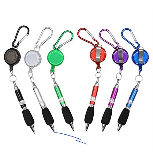 3-en-1 Handy Retractable Badge Reel Pen Clip de cinturón Llavero Carabinerm con lápiz retráctil (juego de 6)