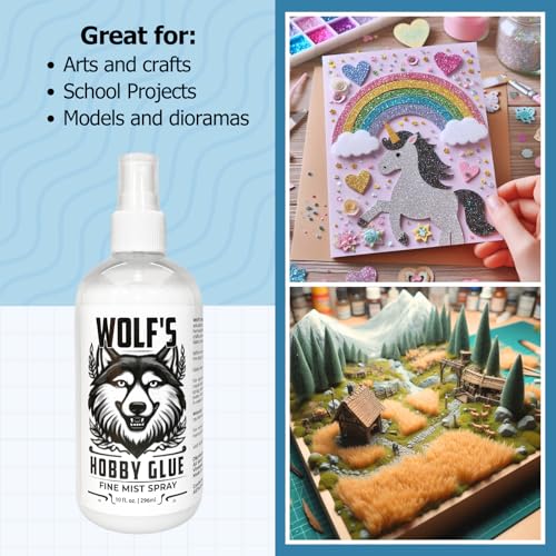 Wolf's Hobby Glue Fine Mist Spray 10oz - Dries Clear, Strong Hold Adhesive, Non-Toxic - Ideal for Arts and Crafts, Scrapbooking, Card Making, Dioramas, School Projects, Puzzles, Paper, Fabric, Wood - Image 4