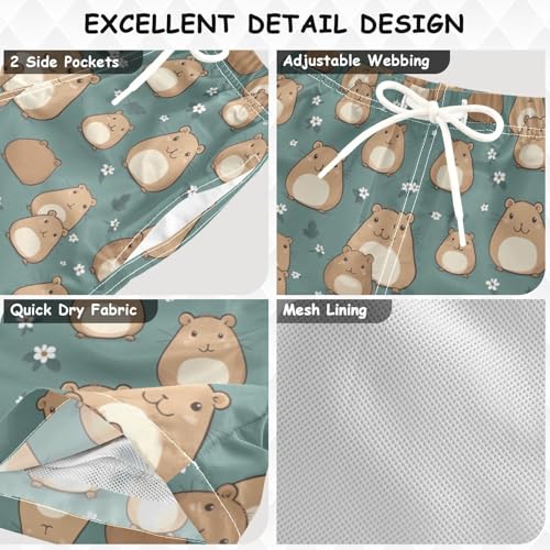 Pigsaly Cute Brown Capybaras Boys Swim Trunks Blue Water Toddler Beach Board Shorts Baby Summer Bathing Suit M3
