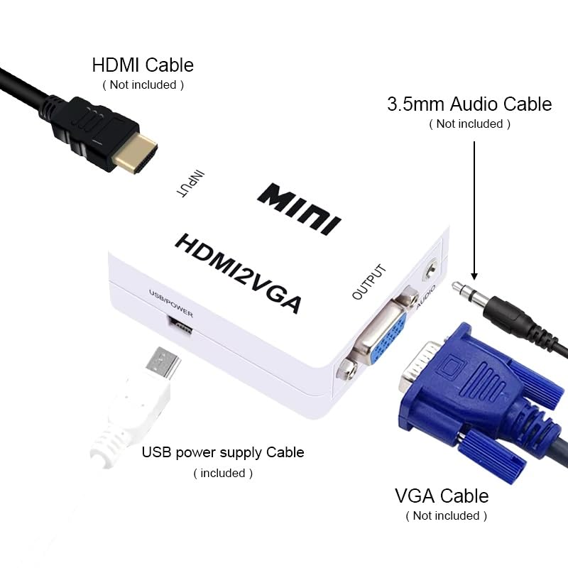 Image of Mini HDMI to VGA HDMI2VGA Adapter Full HD1080P HDMI to VGA Audio HD HDTV Video for PC Laptop Converter (HDMI to VGA)
