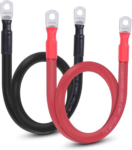 Miniatura 31 de Cable de batería flexible de 1/0 AWG con terminales de 3/8" - Alambre de cobre puro OFC para inversor y soldadura para automotriz, solar, RV