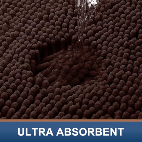 Smiry Luxury Chenille Bathroom Rugs 70x24, Extra Soft and Absorbent Shaggy Bath Mat, Machine Washable, Non-Slip Plush Carpet Runner for Tub, Shower, and Floor, Home Decor Accessories, Brown
